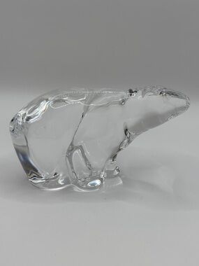 Vintage Hand Blown Hadeland Crystal Glass Figurine Polar Bear Art Paperweight
